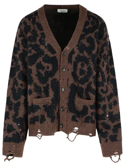LANEUS LANEUS 'LEOPARD JACQUARD' CARDIGAN