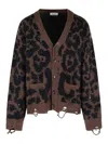 Laneus Spotted Merino Wool Blend Cardigan In Brown