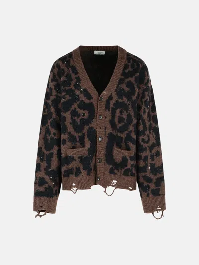 Laneus Kids' 'leopard Jacquard' Cardigan In A Spotted Merino Wool Blend In Multi