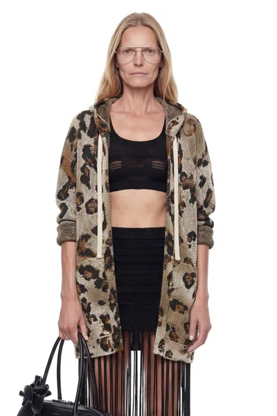 Laneus Leopard Knit Zip-up Hoodie In Multi