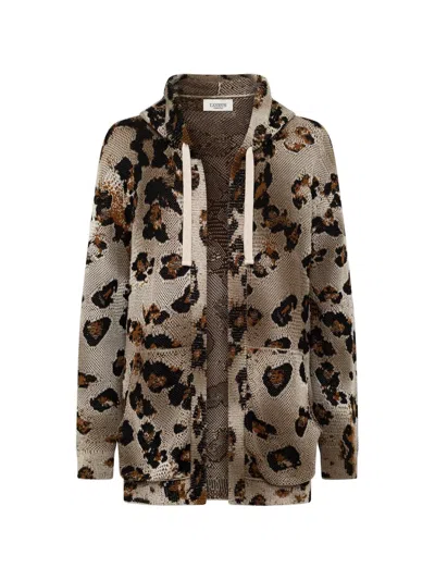 Laneus Leopard-print Hooded Cardigan In Brown