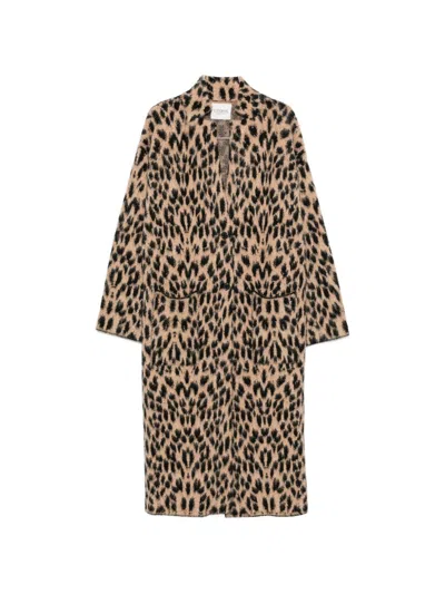 Laneus Leopard Print Knit Coat In White