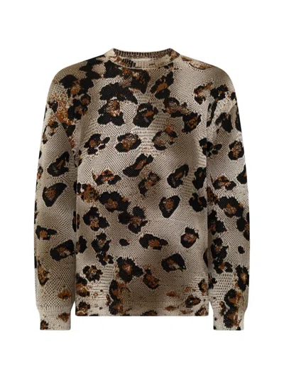 Laneus Leopard Print Knitted Jumper In Brown