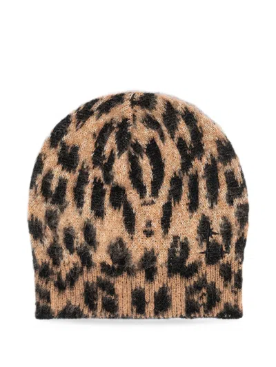Laneus Leopard-print Beanie Hat In Brown