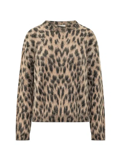 Laneus Leopard-print Boxy-fit Sweater In Brown