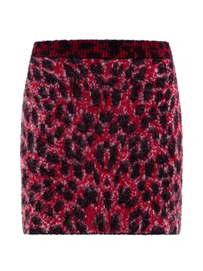 Laneus Leopard-print Brushed-knit Mini Skirt In Red
