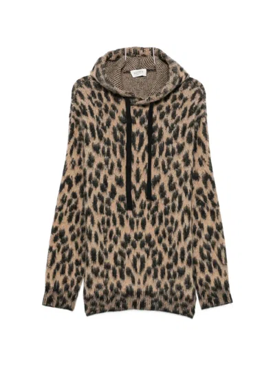 Laneus Leopard-print Drawstring Hoodie In Brown