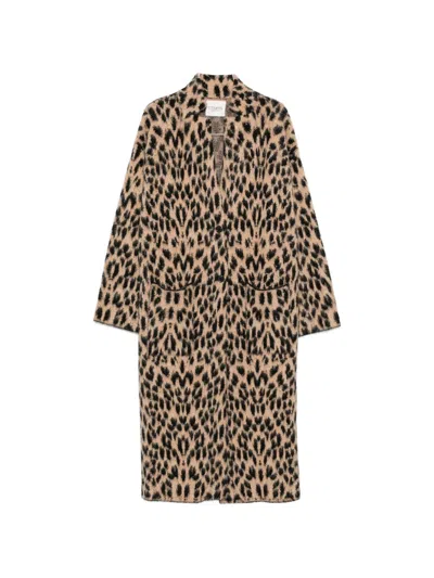 Laneus Leopard-print Knitted Coat In Brown