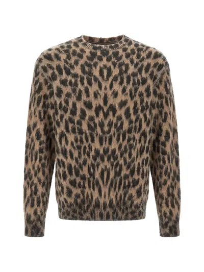 Laneus Animal-pattern Oversized Knitted Sweater In Brown