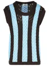 Laneus Open Knit Sleeveless Striped Vest In Light Blue