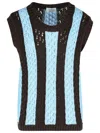 Laneus Open Knit Sleeveless Striped Vest In Light Blue
