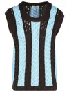 Laneus Open Knit Sleeveless Striped Vest In Blue
