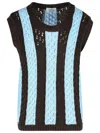 Laneus Open Knit Sleeveless Striped Vest In Blue