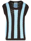 Laneus Open Knit Sleeveless Striped Vest