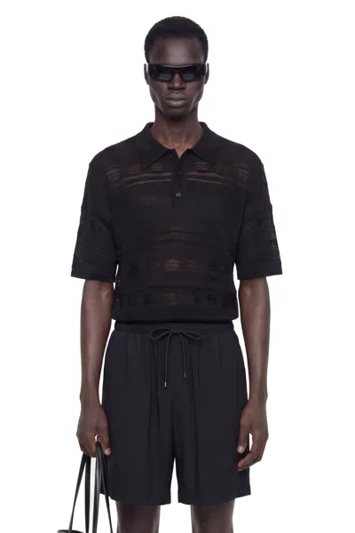 Laneus Lightweight Jacquard Knit Polo In Black