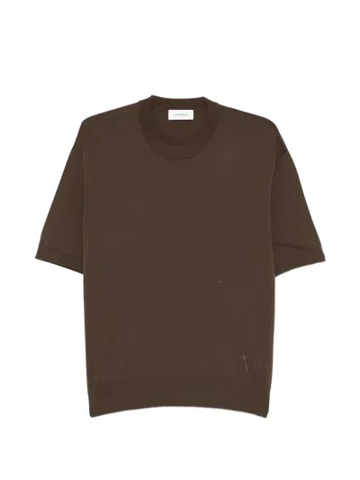 Laneus Logo-embroidered Crew-neck T-shirt In Brown