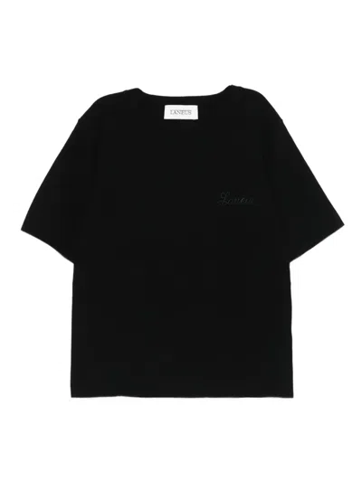 Laneus Logo-embroidered Short-sleeve Top In Black