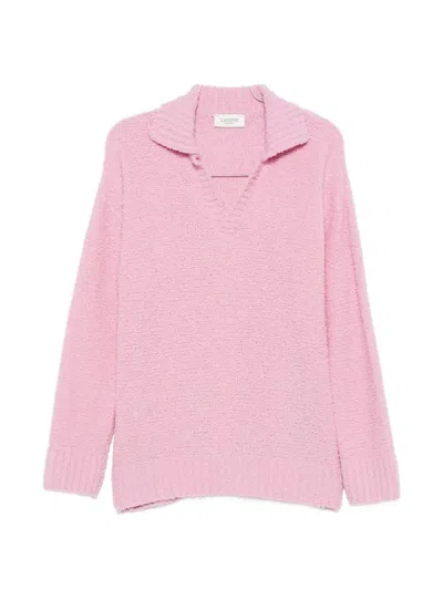Laneus Long Sleeve Boucle Polo In Pink