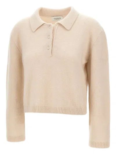 Laneus Long-sleeve Ribbed Polo Top In Neutral