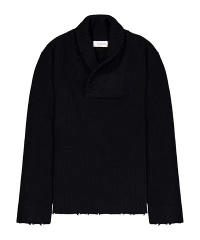 Laneus Long Sleeve Shawl Collar Sweater In Black