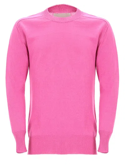 Laneus Crew Neck Long-sleeve Pullover Sweater In Bright Pink In Multi