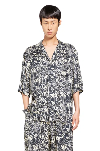 LANEUS FLORAL PRINT SATIN BOWLING SHIRT