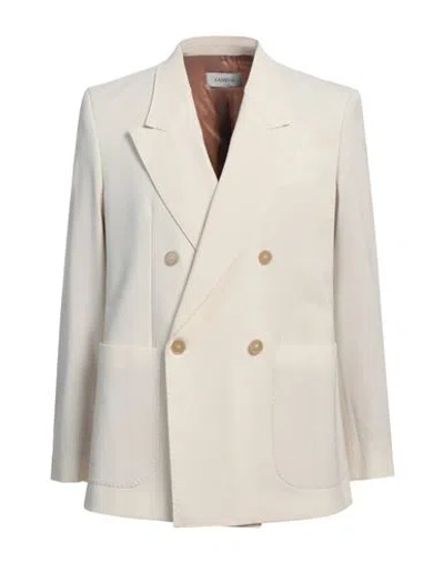 LANEUS LANEUS MAN BLAZER CREAM SIZE 42 POLYESTER, VIRGIN WOOL, ELASTANE