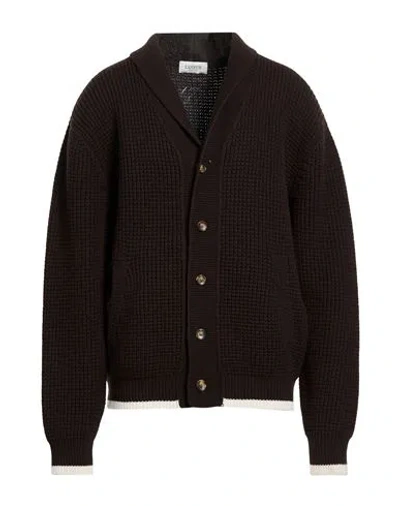 Laneus Man Cardigan Dark Brown Size 40 Merino Wool In Multi
