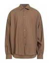 Laneus Man Shirt Brown Size 40 Virgin Wool In Brown