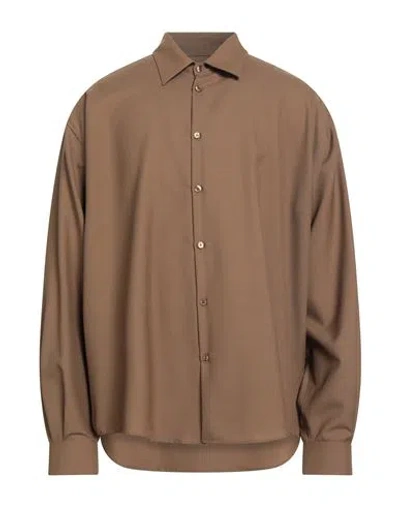 Laneus Man Shirt Brown Size 40 Virgin Wool