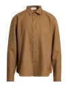 Laneus Man Shirt Camel Size 42 Virgin Wool In Brown