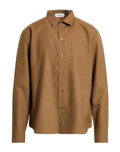 Laneus Man Shirt Camel Size 42 Virgin Wool In Brown