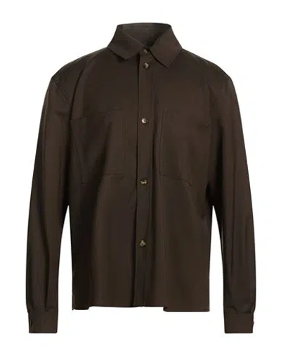 Laneus Man Shirt Chocolate Brown Size 34 Virgin Wool