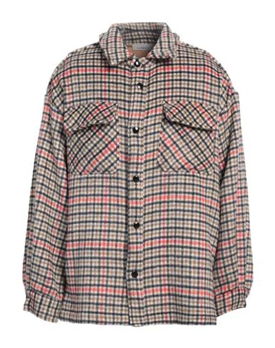 Laneus Man Shirt Khaki Size 38 Virgin Wool In Beige