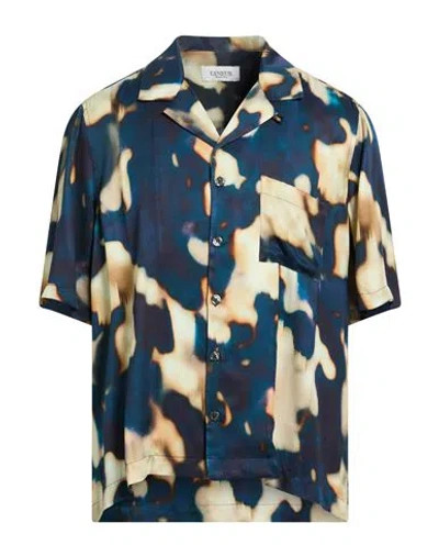Laneus Man Shirt Midnight Blue Size L Viscose In Animal Print