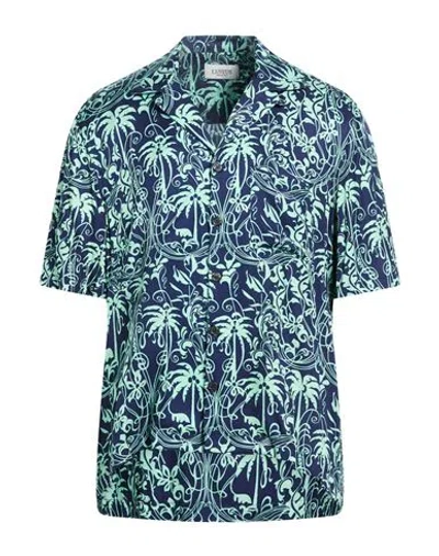 Laneus Man Shirt Navy Size L Viscose In Blue