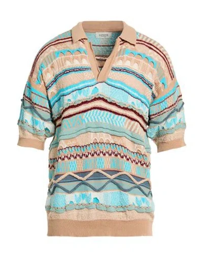Laneus Man Sweater Azure Size 42 Cotton, Polyamide In Brown