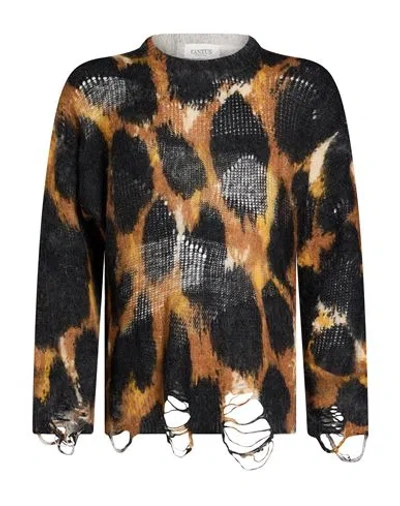 Laneus Frayed Leopard-print Sweater In Multi