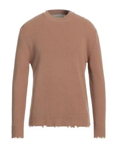 Laneus Man Sweater Camel Size 42 Merino Wool In Beige