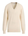 Laneus Man Sweater Cream Size 42 Merino Wool, Cashmere In Neutral