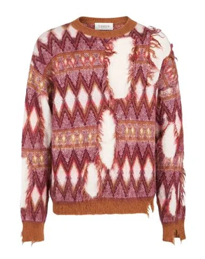 Laneus Frayed Geometric-pattern Sweater In Brown