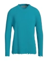 Laneus Man Sweater Turquoise Size 38 Merino Wool In Blue