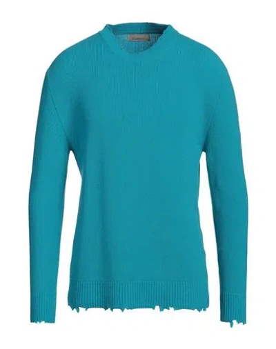 Laneus Man Sweater Turquoise Size 38 Merino Wool In Blue