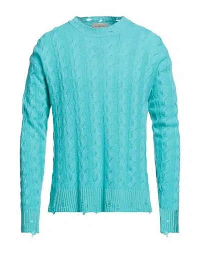 Laneus Man Sweater Turquoise Size 38 Merino Wool, Cashmere In Blue
