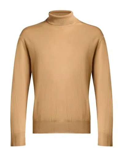 Laneus Man Turtleneck Camel Size 42 Merino Wool, Cashmere In Neutral