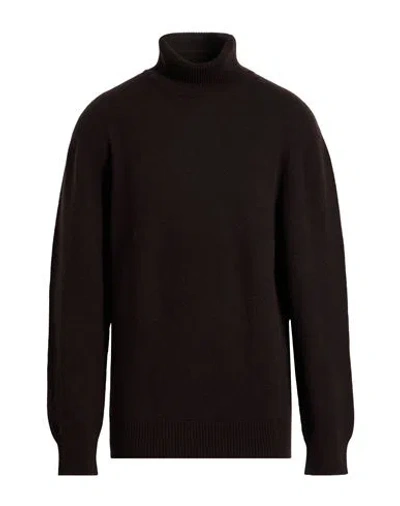 Laneus Man Turtleneck Dark Brown Size 44 Merino Wool, Cashmere In Black