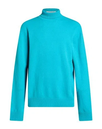 Laneus Man Turtleneck Turquoise Size 36 Merino Wool, Cashmere In Blue