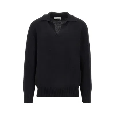 Laneus Merino Wool And Cashmere Polo Shirt In Black