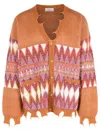 Laneus Geometric Patterned Long Sleeve Cardigan In Multi