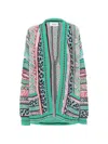 Laneus Open-front Patterned Cardigan In Green